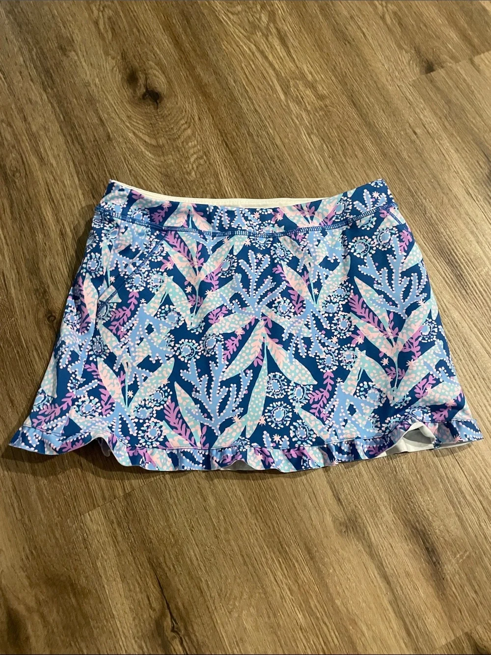 Lilly Pulitzer Navy Blue Floral Ruffle Mini Skirt
